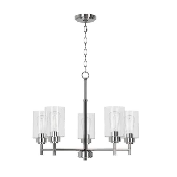 Wexton 5-Light 24 in. Plug and Play Brushed Nickel Chandelier with SkyPlug