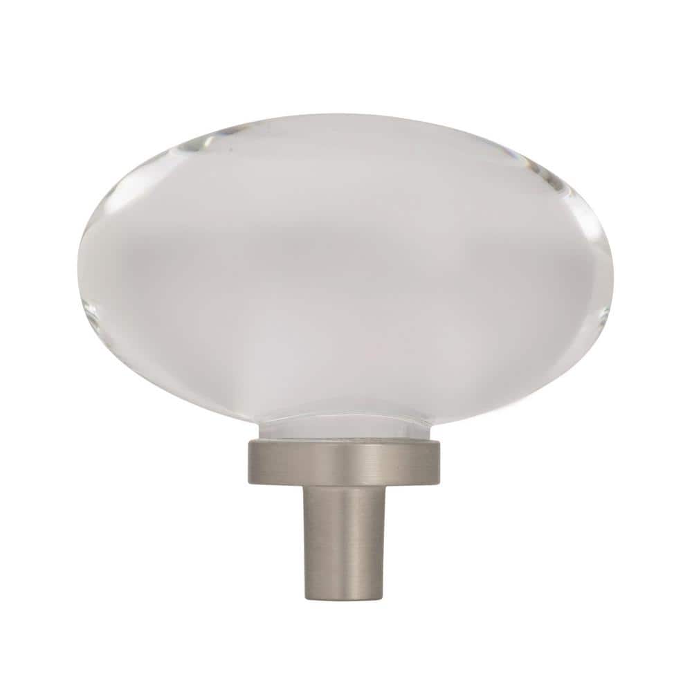 Clear Crystal and Satin Nickel Oval Cabinet Knob