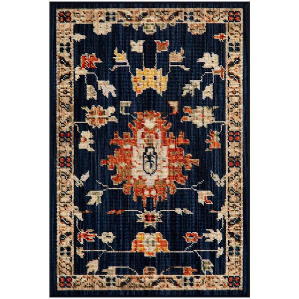 Antique Bloom Navy 2 ft. x 3 ft. Medallion Traditional Area Rug