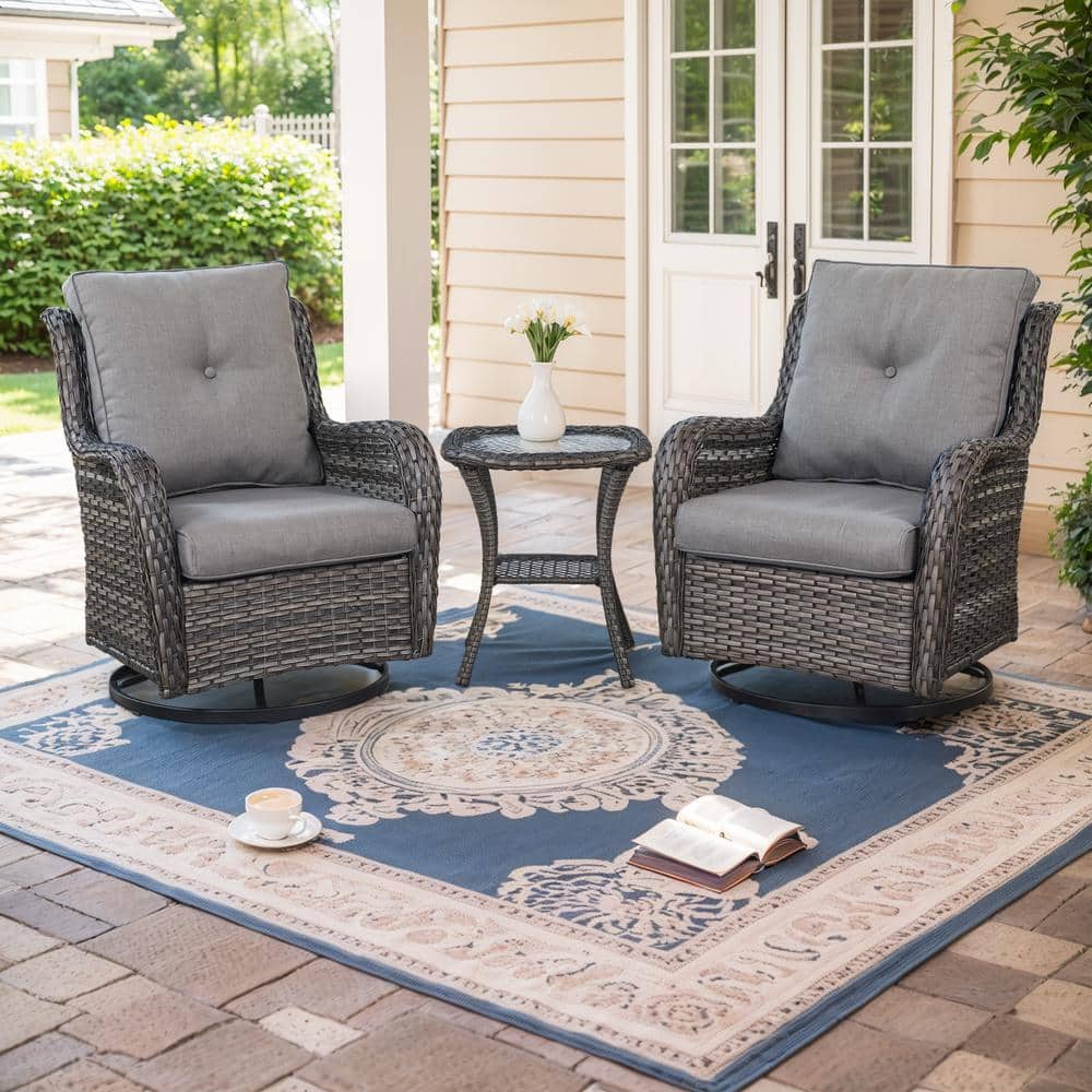 moosprr Arcline Gray 3-Piece Wicker Outdoor Rocking Chair