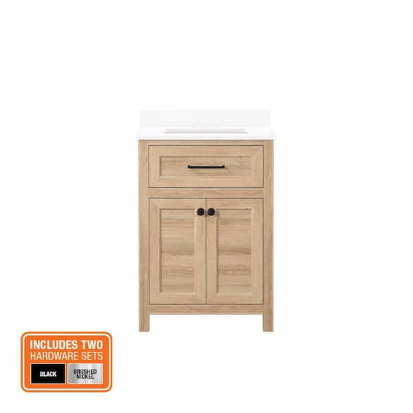 Hanna 24 in. Single Sink Weathered Tan Bath Vanity with White Engineered Stone Top (Assembled)