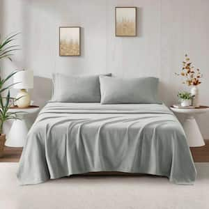 Micro Fleece 4-Piece Grey Polyester Cal King Sheet Set