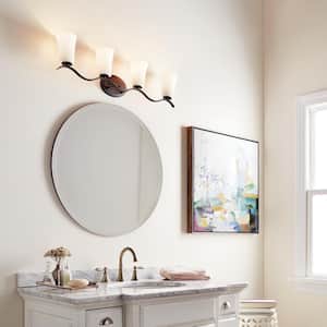Armida 32.25 in. 4-Light Old Bronze Transitional Bathroom Vanity Light with Etched Glass Shade