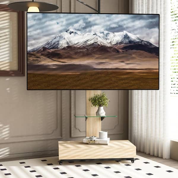 UOI Mobile TV Cart for 32-75 in. TV Natural MDF+Metal Adjustable