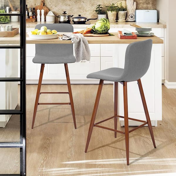 Homy Casa Scargill 26 in. Grey Upholstered Metal Frame Walnut leg Counter Stool with Fabric Seat (Set of 2)