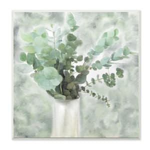 12 in. x 12 in. "Sage Green Painterly Eucalyptus In White Vase " by Kimberly Allen Wood Wall Art