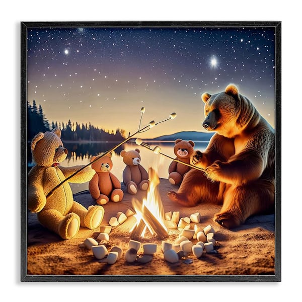 Stupell Industries Fireside Friends Bear by Alina Georgescu Black Framed Animal Giclee Art Print 17 in. x 17 in.