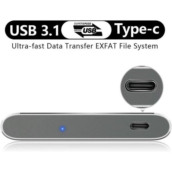 EKIEUDL - 750GB Portable External Hard Drive, USB3. 1 Gen 1 Type C Ultra Slim 2.5'' HDD Storage, 10Gbps Transfer Speed, Silver