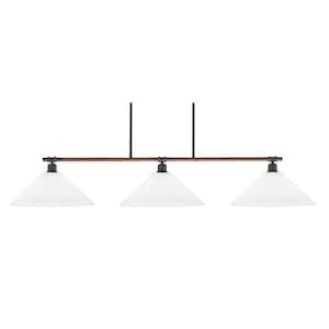 London 3-Light Painted Wood-look Metal and Dark Granite Billiard Light