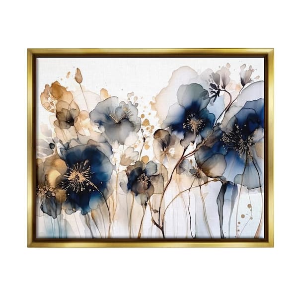 Stupell Industries Navy and Gold Abstraction by LSR Design Studio 1-Piece Gold Floater Frame Nature Graphic Art Print 25 in. x 31 in.