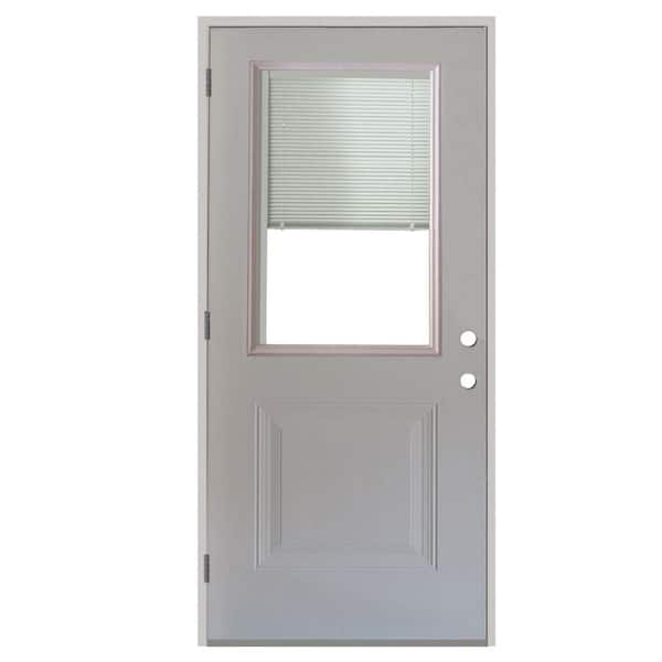 Steves & Sons 32 in. x 80 in. Element Series 1-Panel 1/2 Lite Mini-Blind White Primed Steel Prehung Front Door