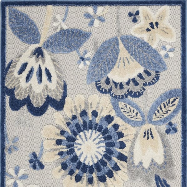Blue, Gray 3 ft. x 4 ft. Woven Polypropylene Indoor/Outdoor Area Rug