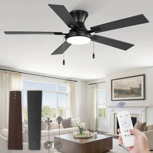 52 In Black Indoor/Outdoor Ceiling Fan with LED Lights Remote Control Low Profile Flush Mount for Living Room Bedroom