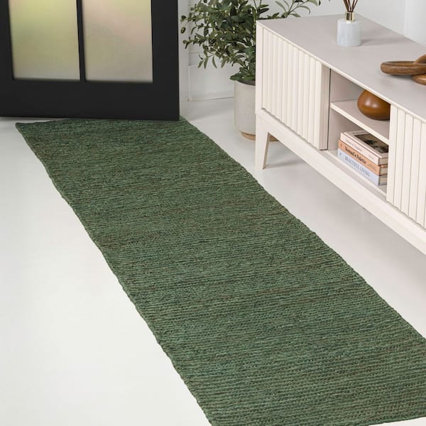 Green Ranch Rug JONATHAN Y Griffin Rustic Farmhouse Woven Jute Solid Green 2 ft. x 8 ft ...