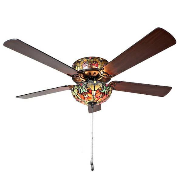 River of Goods Halston 52 in. Red Tiffany Stained Glass LED Ceiling Fan with Light