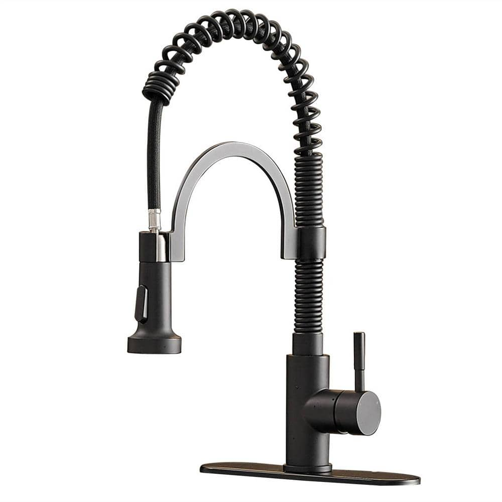 FLG Single Handle Commercial Pull Down Sprayer Kitchen Faucet With   Matte Black Pull Down Kitchen Faucets Le 0217 Mb 64 1000 