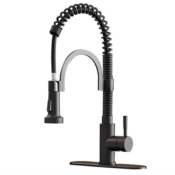 FLG Single Handle Commercial Pull Down Sprayer Kitchen Faucet With   Matte Black Pull Down Kitchen Faucets Le 0217 Mb 64 600 