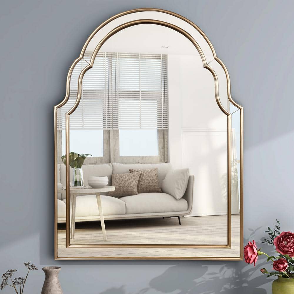 THKSHOUZ Gold 23.6 in. W x 31.5 in. H Modern Arched Resin Framed