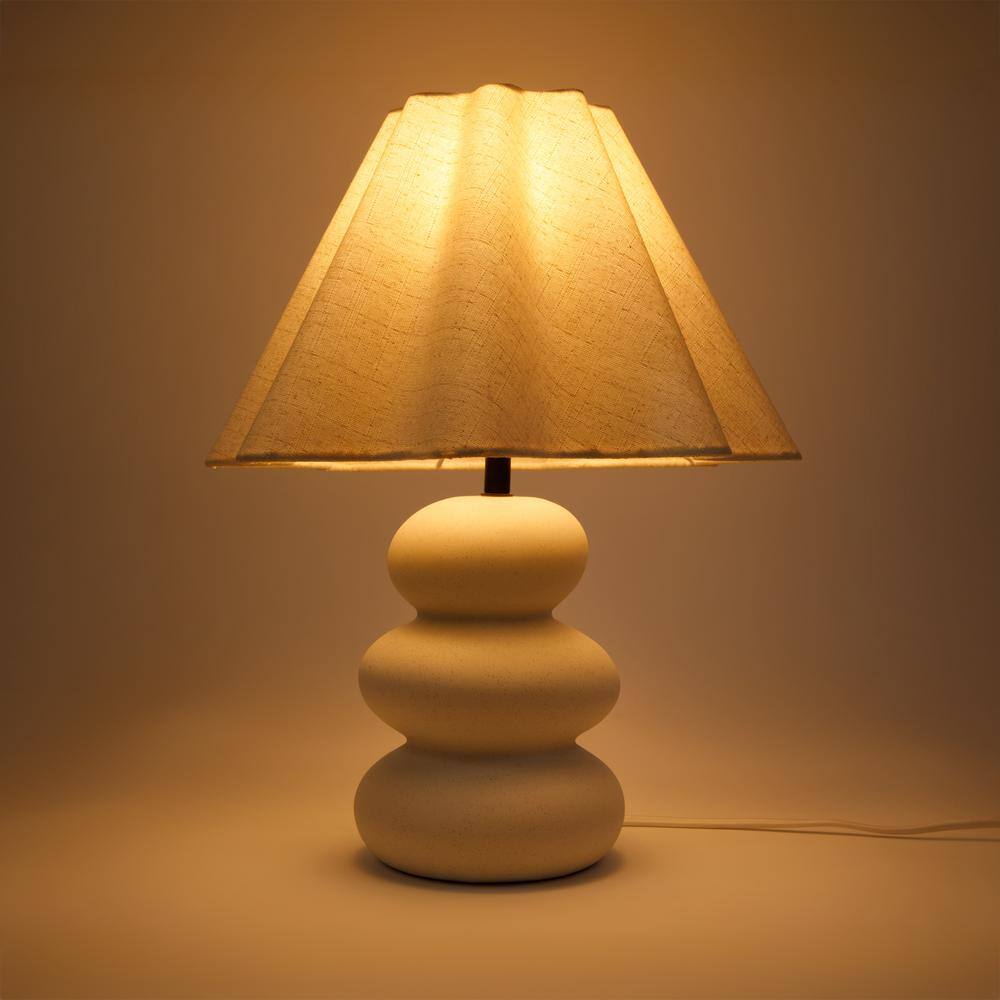 Tall White Ceramic Table Lamp with Beige Linen Shade