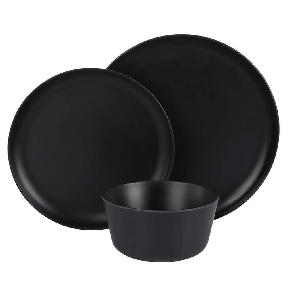 Matte Black Melamine 12-Piece Dinnerware Set for 4