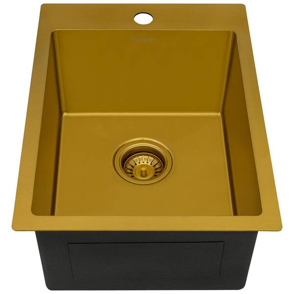 Ruvati Terraza 15 in. Drop-in Topmount Single Bowl 16-Gauge Stainless Steel Bar Prep Kitchen Sink in Matte Gold