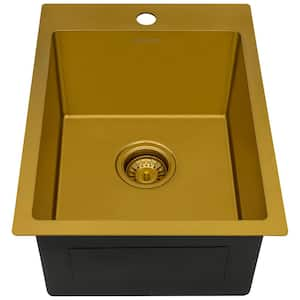 Terraza 16 Gauge Stainless Steel 15 in. x 20 in. 1-Hole Drop-in Bar Sink in Matte Gold Satin Brass