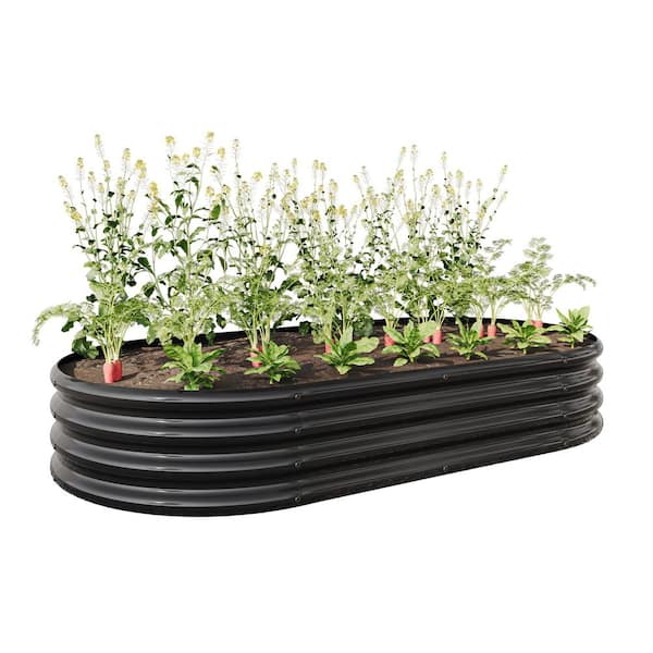 Unbranded 70.86in. W Black Metal Oval Outdoor Raised Planter Box,Garden Bed,Raised Planter Bed for for Plants,Vegetables,Flowers