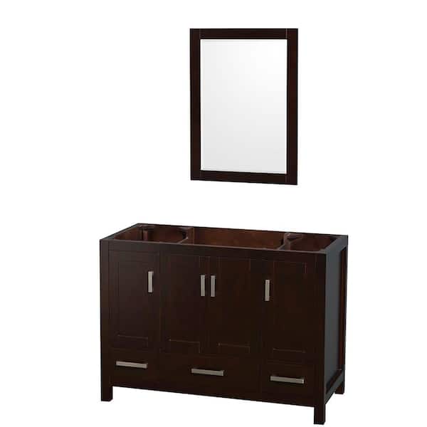 Wyndham Collection Sheffield 47 in. W x 21.5 in. D x 34.25 in. H Single Bath Vanity Cabinet without Top in Espresso with 24" Mirror