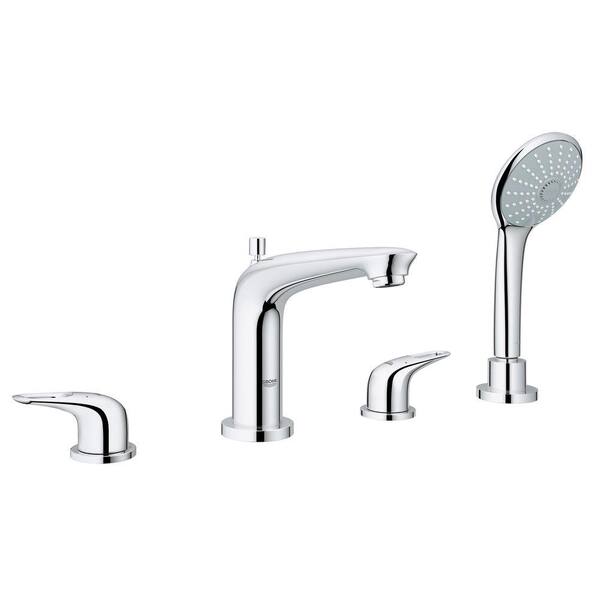 GROHE Eurostyle 2-Handle Deck-Mount Roman Bathtub Faucet with Handheld Shower in StarLight Chrome