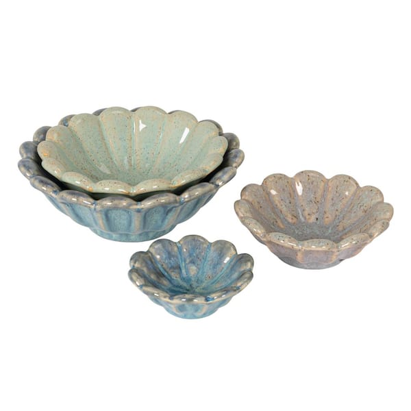 44 fl. oz. Pastel Tones Stoneware Flower Shaped Bowl (Set of 4)