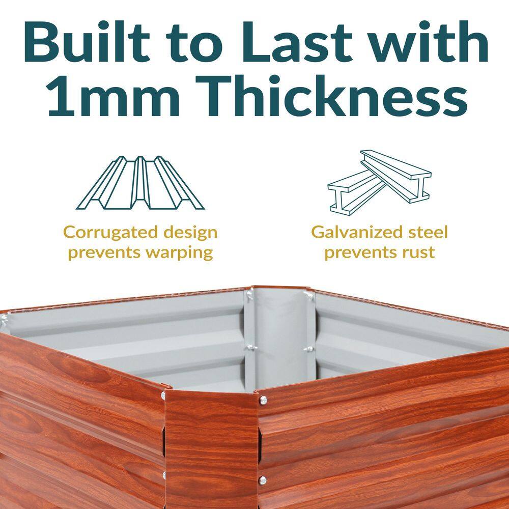24" Square Brown Woodgrain Galvanized Steel Raised Garden Bed