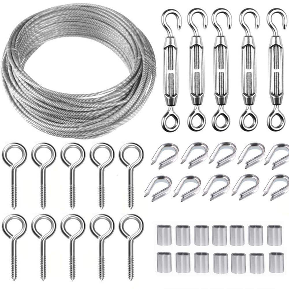 M5 Turnbuckle Wire Tensioner Kit with 100 ft. Cable, 1/16 Vinyl Coated Stee