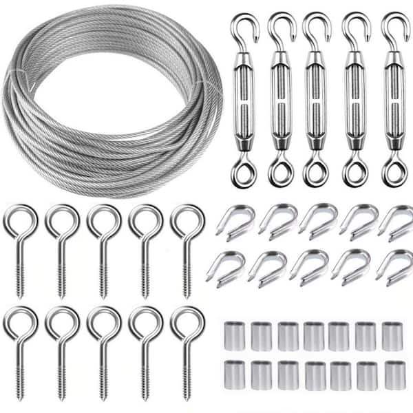 Angel Sar M5 Turnbuckle Wire Tensioner Kit with 100 ft. Cable, 1/16 Vinyl Coated Steel Wire Cable for Plant Deck Curtain