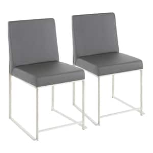 Fuji Stainless Steel in Grey Faux Leather High Back Dining Chair (Set of 2)