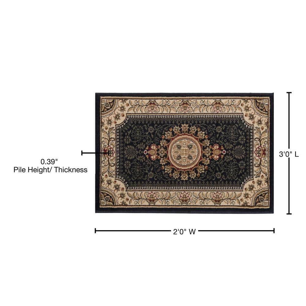 Sensation Oriental Medallion 2' x 3' Black Synthetic Area Rug