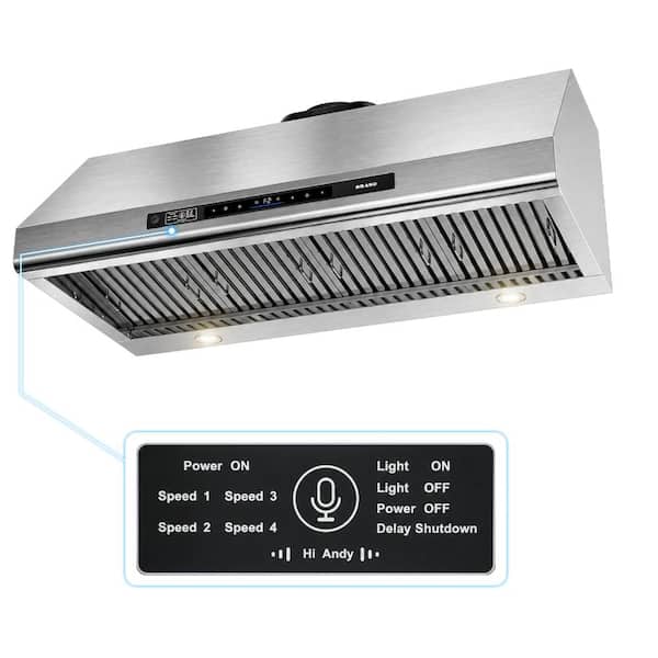 BRANO 48 in. 1400 CFM Under Cabinet Wall Mount Range Hood with DC Motor, Voice Control Gesture Sensor in Stainless Steel