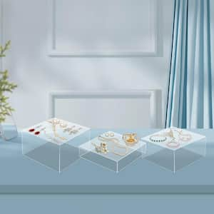 8 in. 9 in. 10 in. Clear Modern Rectangular Display Stands with Hollow Bottoms (Set of 3)