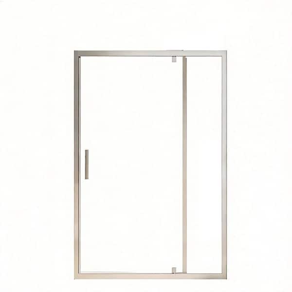 47 in.-49 in. W x 72 in. H Pivot Shower Door in Brushed Nickel with Clear Tempered Glass with Nano Easy-Clean Coating