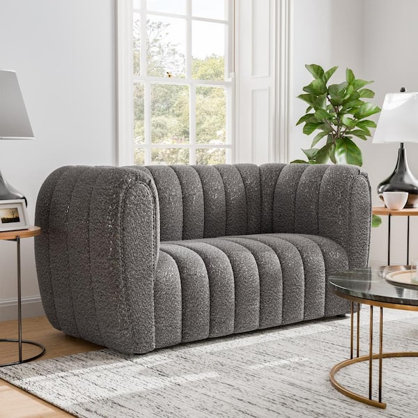 Laura Gray 63 in. Boucle Polyester Fabric 2-Seater Glam Loveseat With Pocket Coil Cushions
