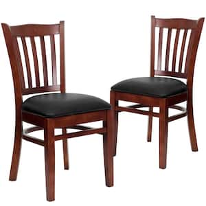 Black Vinyl Seat/Mahogany Wood Frame Restaurant Chairs (Set of 2)