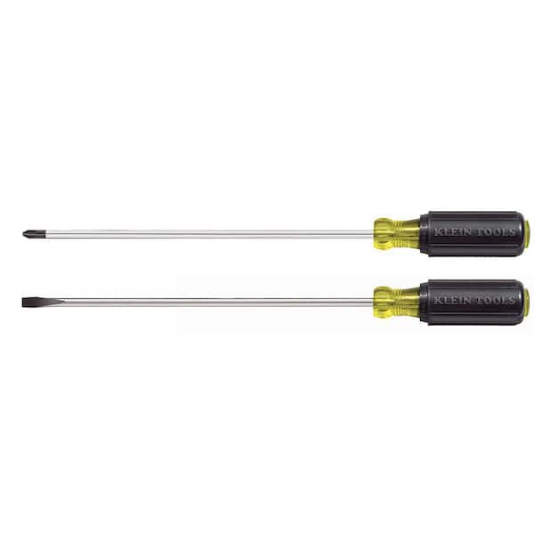 Klein Tools 2-Piece Assortd Scredriver Set with 10 in. Shank- Cushion Grip Handles