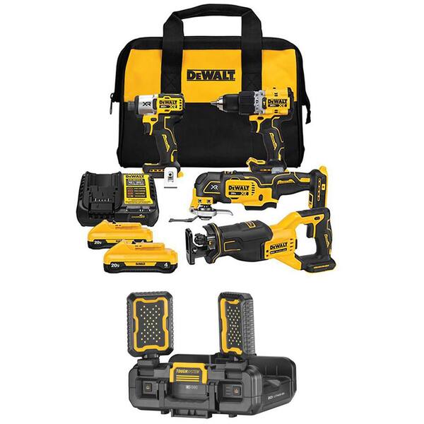 20V MAX Lithium-Ion Cordless 4-Tool Combo Kit and 4000 Lumen LED Panel Work Light with (2) 4 Ah Batteries and Charger