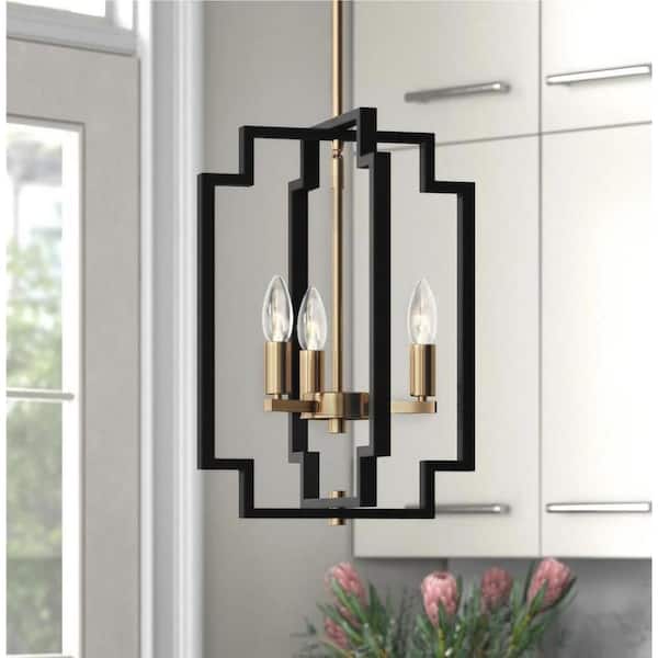 3-Light 10.8 in. Black Iron Modern Candle Dimmable Pendant Dining Kitchen Ceiling Lights Foyer Bedroom Lighting