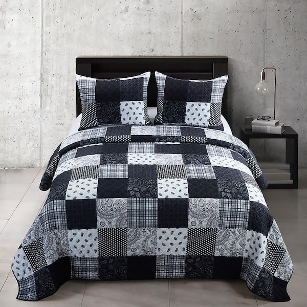 DONNA SHARP London Black Microfiber Queen Quilt Set (3-Piece)