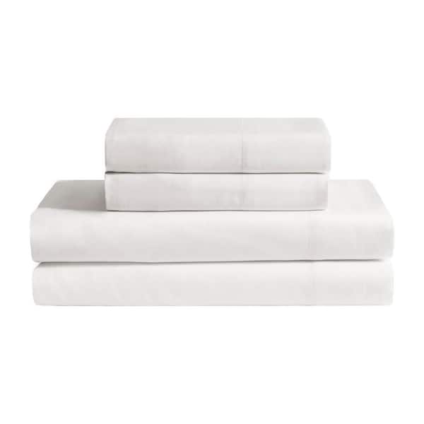 Cloud Embrace 4-Piece White Solid Color Sateen Cotton King Deep Pocket Sheet Set