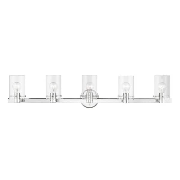 AVIANCE LIGHTING Alexander 42 in. 5-Light Polished Chrome Vanity Light with Clear Glass