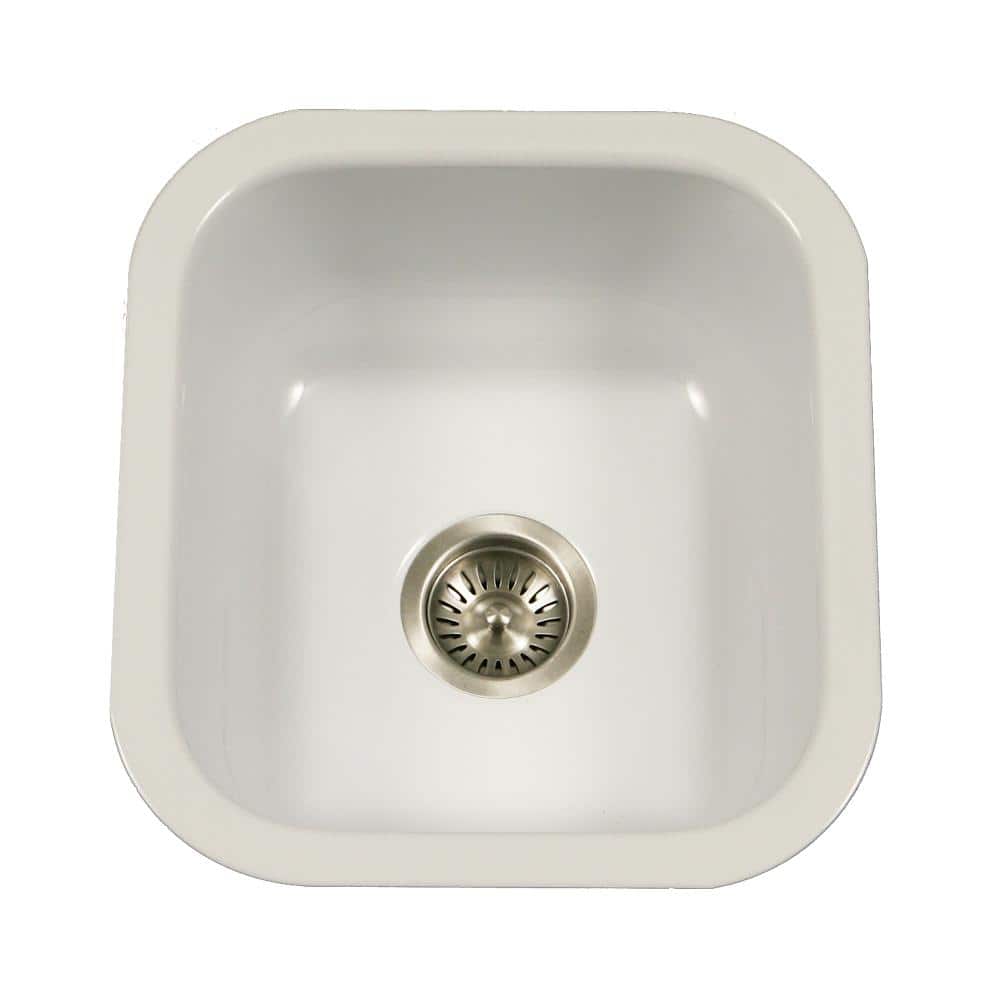 White Porcelain Enamel Steel Undermount Bar Sink, 17 inches