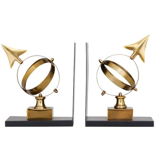 Litton Lane Gold Wood Nautical Bookends 7 in. x 8 in. (Set of 2)