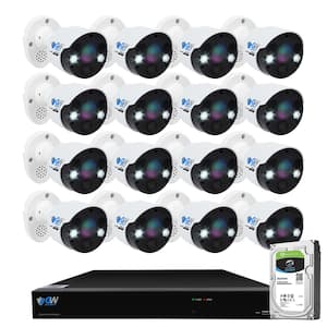16-Channel 8MP 4TB NVR Security Camera System with 16 Wired Bullet Cameras 3.6 mm Fixed Lens 2-Way Audio, Spotlight