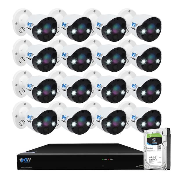 GW Security 16-Channel 8MP 4TB NVR Security Camera System with 16 Wired Bullet Cameras 3.6 mm Fixed Lens 2-Way Audio, Spotlight